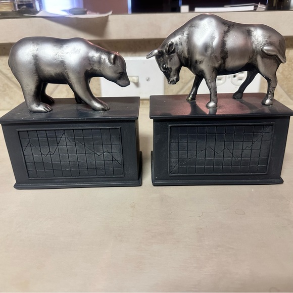 Silver Bull and Bear Bookends - Picture 2 of 5
